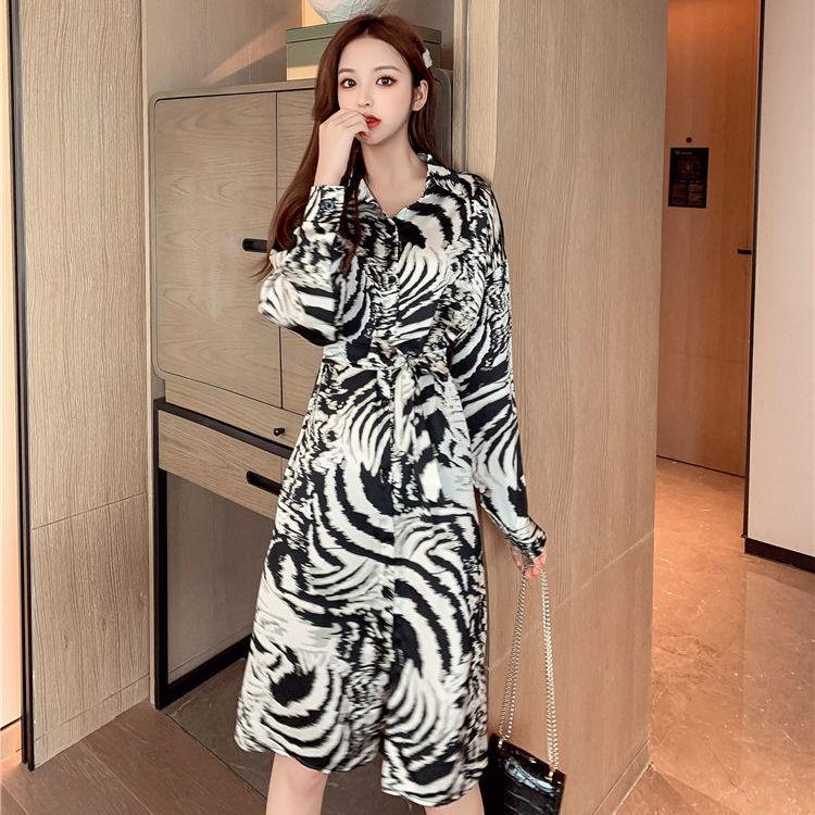 

Модная женская одежда, новая цветная женская картина, закрытие талии, похудение, стиль средней длины, шифоновая рубашка, женское платье