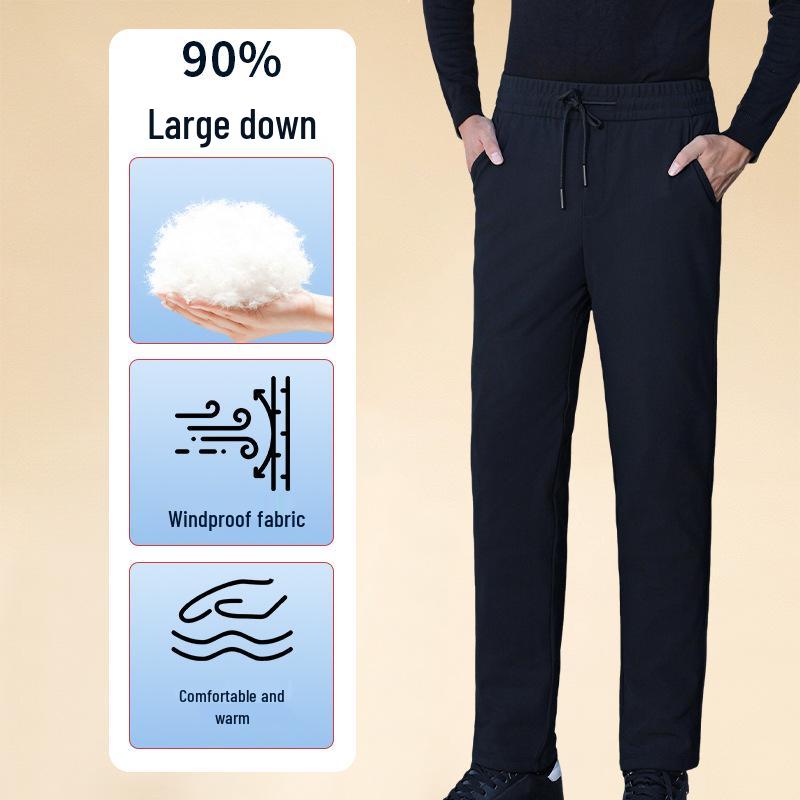 Men's 90% White Goose Down Pants - Black & Gold - Triple-Proof, Straight-Leg, Thickened for Casual Wear - Warm Autumn/Winter Style