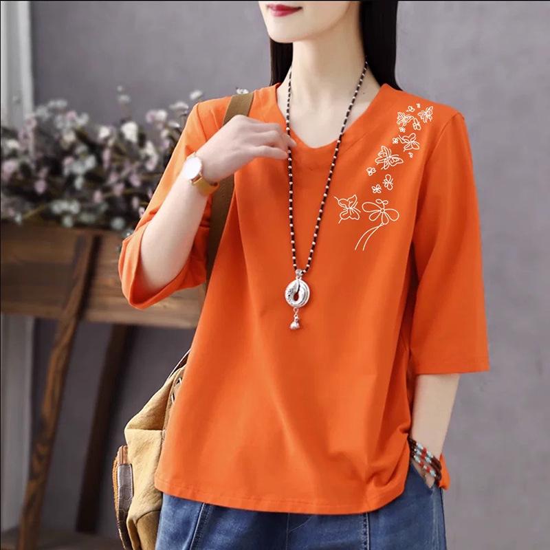 Women s Plus Size V-Neck Summer Top with Seven-Sleeves 2X-Large оранжевый