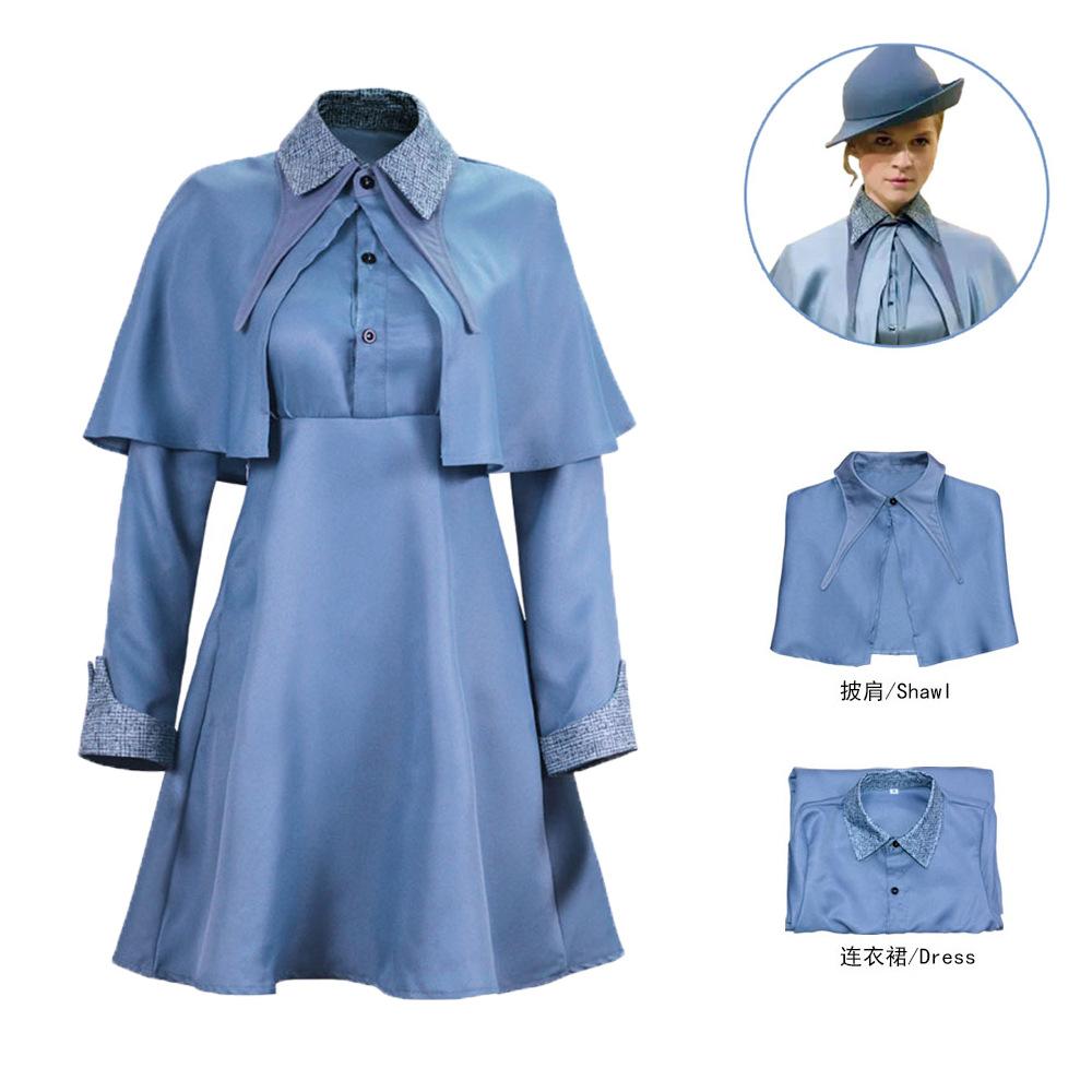 Wizard School Witch Fleur Isabelle Delacour Cosplay Costume Beauxbaton Magic Women School Uniform Hat Dress Suit Halloween