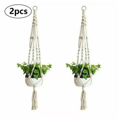 2PCS Macrame Jute Plant Hanger Flower Pot Holder Wall Art Garden Hanging Rope