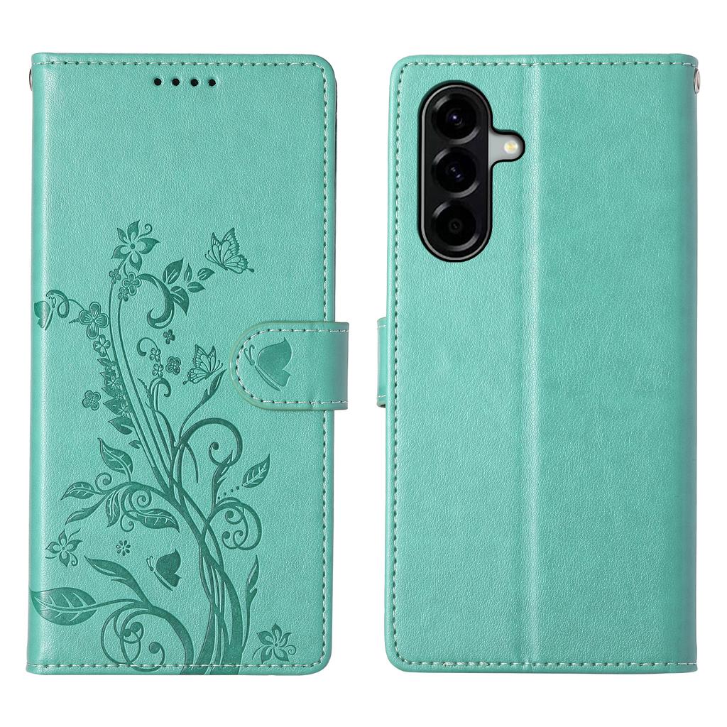 For Samsung Galaxy A36 5G Wallet Case Butterfly Floral Imprint PU Leather Phone Cover with Wrist Strap