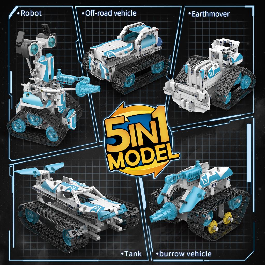 Moc 720Pcs 5 In 1 Creative Electric Rc Robot Car Model Off-Road Vehicle Building Blocks Children'S Puzzle Toys Birthday Gift