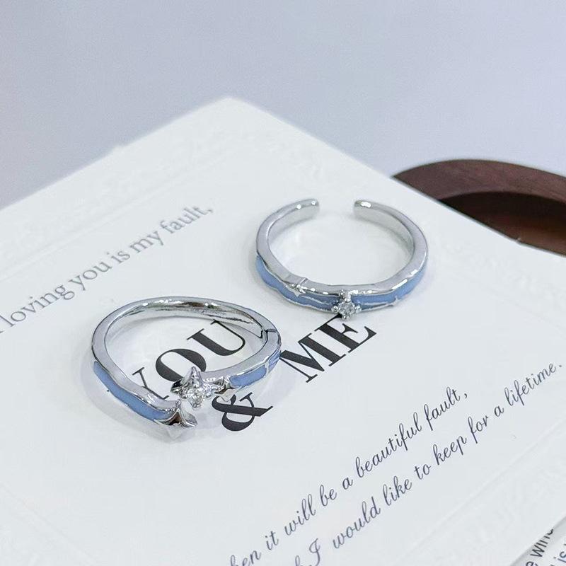 Ice Blue Starry Galaxy Enamel Dripping Oil Opening Ring Women'S Niche Design High-End Sense Unique Temperament Personalized Ring