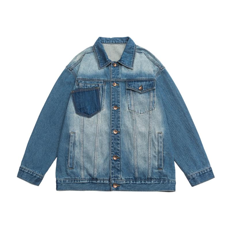 GUANGAN AEPE Men's Retro Washed Denim Jacket