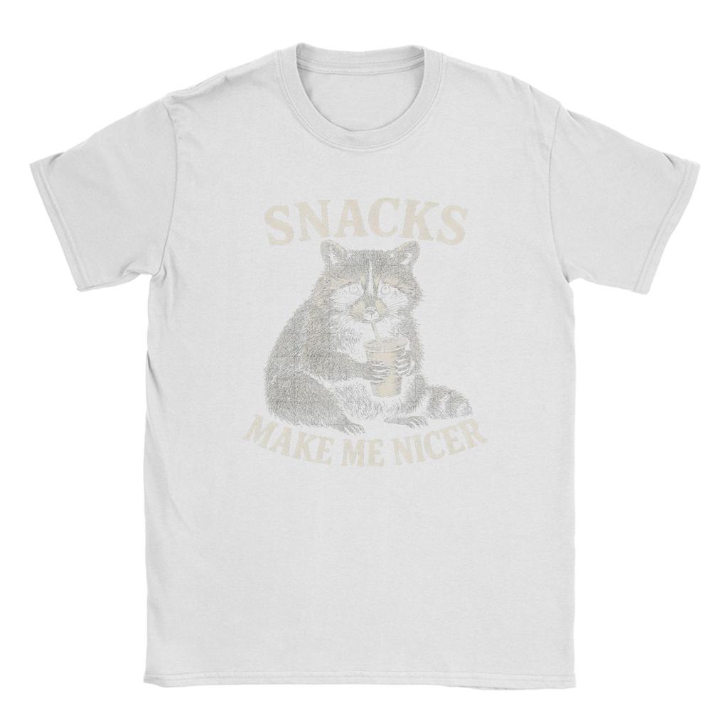 Humorous Snacks Make Me Nicer Raccoon Animal Sarcastic Saying Raccoon TShirts for Unisex Crew Neck Cotton T Shirt