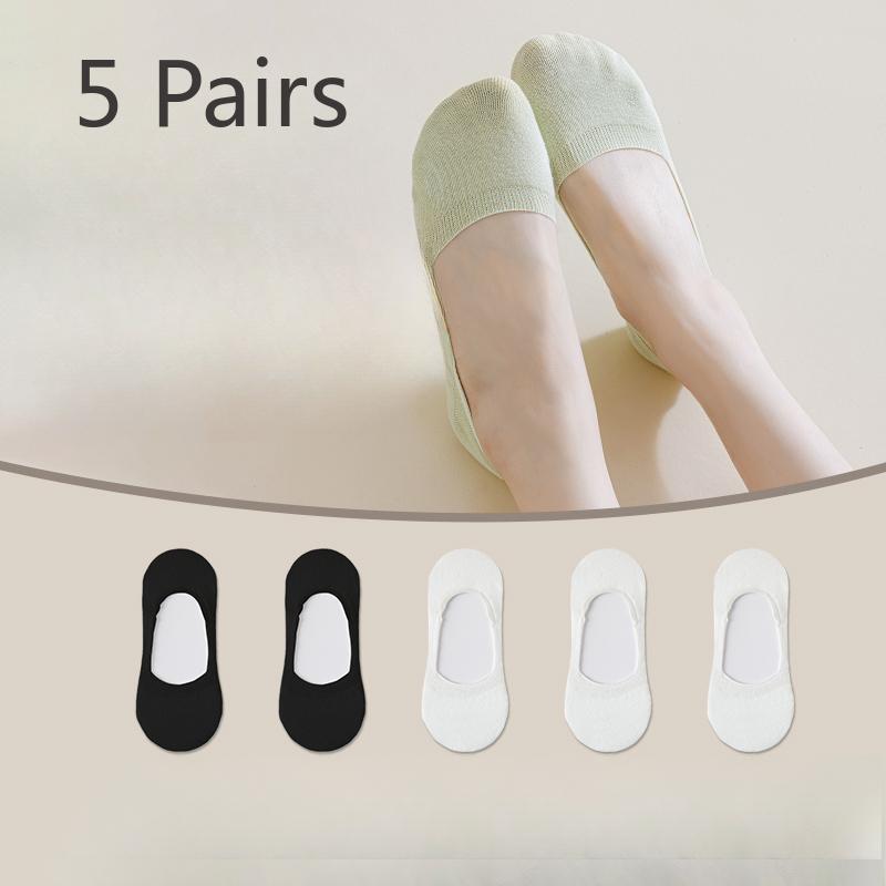 

5 пар женских летних тонких нескользящих носков-лодочек с не опускающейся пяткой, не вызывающих запаха, с мелким вырезом, невидимых 5 pairs