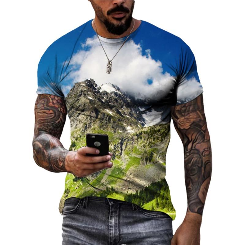 Móda Cool Styl Přírodní Scenérie 3D Tištěná Trička Pánská Ležérní Osobnost Krátký Rukáv Street Trend Letní Trička Topy