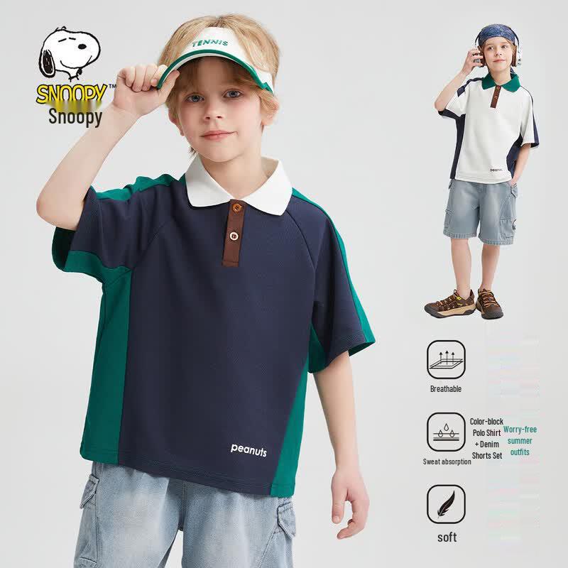 SNOOPY Boys' 2026 Summer Polo Short Sleeve & Shorts Set