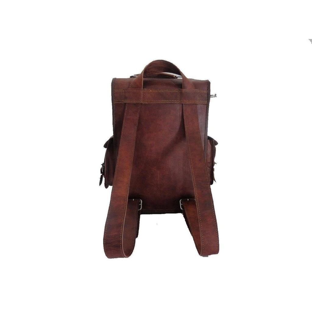 Goat Leather Bag Backpack Rucksack Vintage Laptop Brown Genuine Travel New Men's