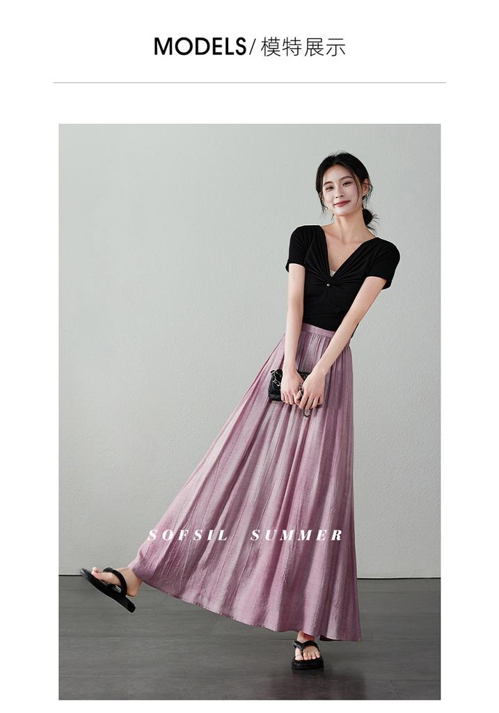 Artistic style umbrella skirt, 2026 summer thin, fashionable, loose, versatile, slimming, medium to long A-line skirt