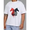 Crewneck T Shirt White Year of The Horse Graphic Print for Casual Wear