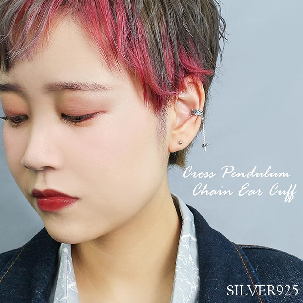 Shinjuku Gin No Kura Cross Pendulum Silver 925 Ear Cuff (Single Ear) Men's Hard Gothic Punk Rock Ear Clip