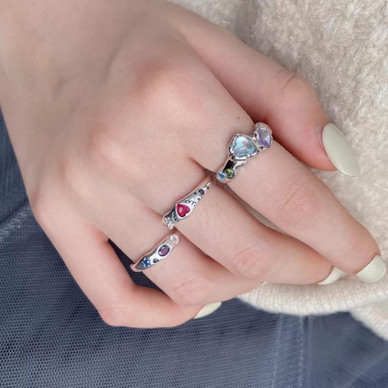 Trendy Adjustable Colorful Heart Zircon Ring for Women - Stackable & Chic