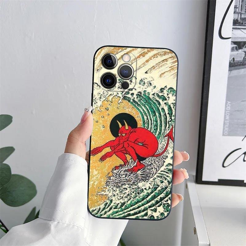 Hokusai The Great Wave Anime Dragon Phone Case for iPhone 11 15 Pro Max Case Coque 14 Plus 13 Pro 12 11 X XR 8 SE TPU Soft Cover