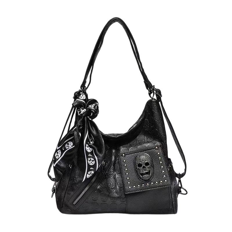 Nischen-Seidenschal-Tragetasche mit Totenkopfnieten – Vielseitige Handtasche mit großem Fassungsvermögen für Crossbody oder Einzel schultertragen