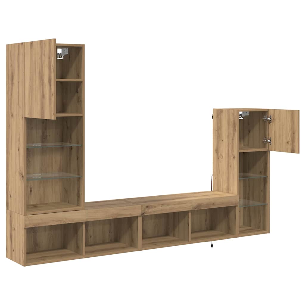 TV Wall Units Wall Mounted 4 pcs Artisan Oak Wood Based Material