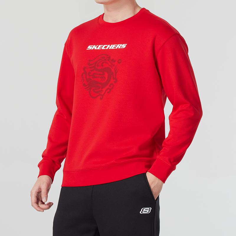 Skechers Fashion Sports Series Casual Round Neck Pullover Loose Sweatshirt Men Sweatshirt Red P124U033-01KV