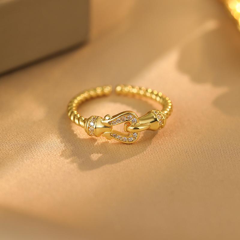 Diamant Hufeisen Schnalle Form Offener Ring Damen, High-End Mode Persönlichkeit Design Exquisites Ringzubehör Geschenk