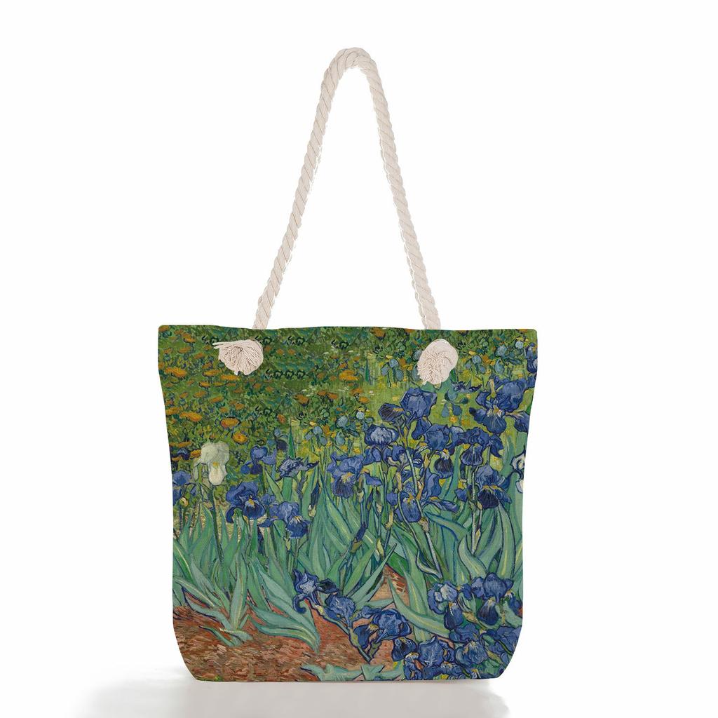 Creative oil painting print thick rope single-shoulder beach bag 7267 CLE