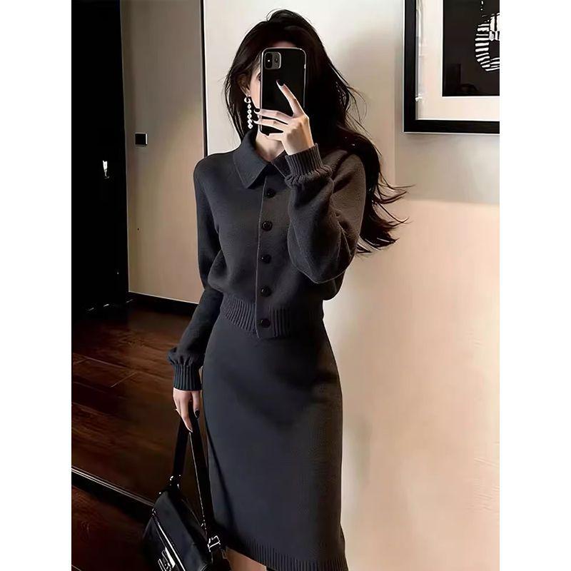 

2026 Korean Matching Knit Sweater & Skirt Set - Women s High-End Lazy Style for Spring/Winter L (suggested 57.5-62.5 kg)