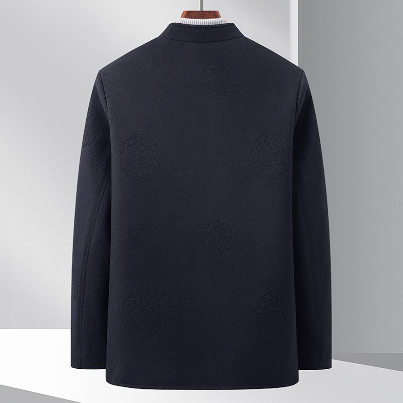 Men's Retro Double-Sided Nylon Down Tang Suit Coat with Stand Collar and Frog Buttons