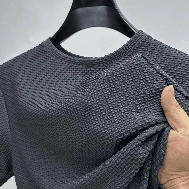 Summer Stretch Bamboo Mesh Ice Silk T-shirt Men's Short Sleeve Round Neck Half-sleeved Men's Base Shirt Summer Thin Trend