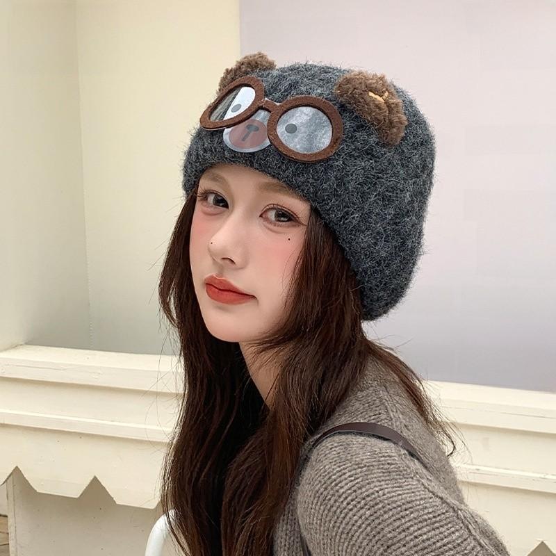 Knitted Bear Wool Blend Winter Hat With Warmth For Girls And Teens