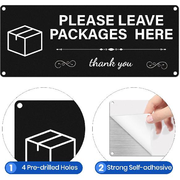 Please Leave Packages Here Signs 10" x 4" Deliveries Sign Aluminum Package Delivery Sign for Outside Front Door Home Office Shop 2 Pack