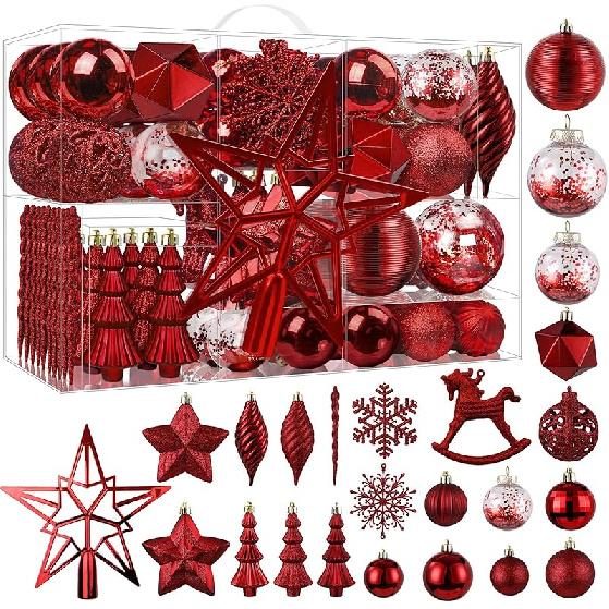 SHareconn 100pcs Christmas Tree Decorations Ornaments Set, Shatterproof Plastic Baubles Decorative Balls for Xmas Tree Decor Holiday Wedding Party,