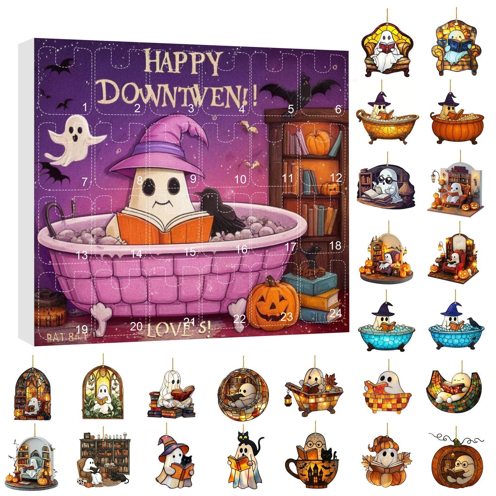

Хэллоуин Подвесное украшение Адвент-календарь , 24 шт. Коллекционные предметы для праздничной вечеринки Обратный отсчет, Календарь обратного отсчета Хэллоуина Сюрприз One Size