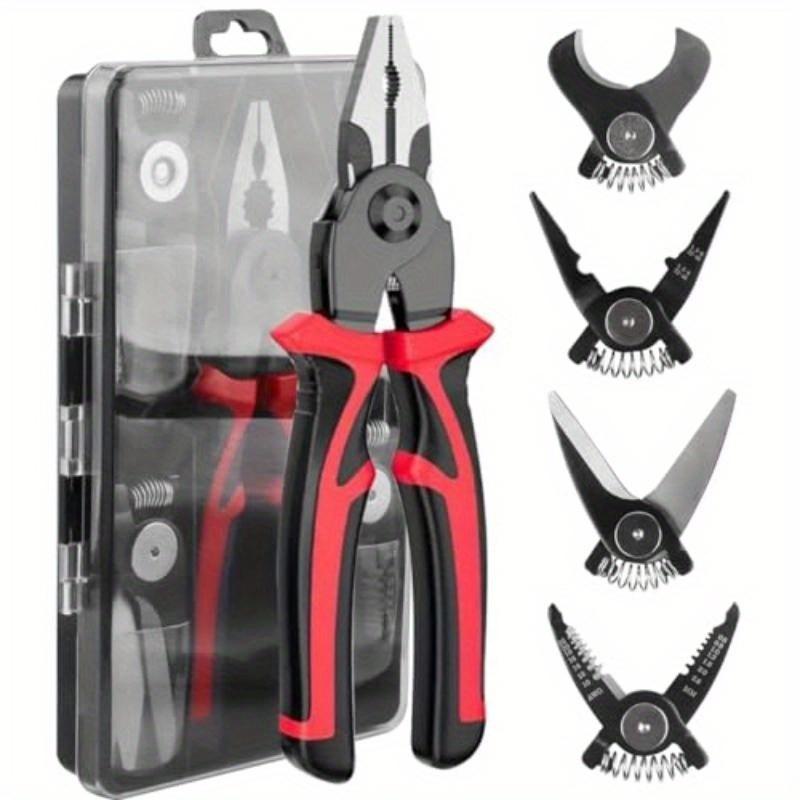Interchangeable Plier Heads Steel Wire Pliers, Wire Stripper, Cable Clamp, Crimping Pliers 5-in-1 Multi-functional Pliers Set