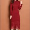 Knitted Dress for Women In Autumn and Winter Lace Long Sweater Slimming Solid Color Sweater Dress