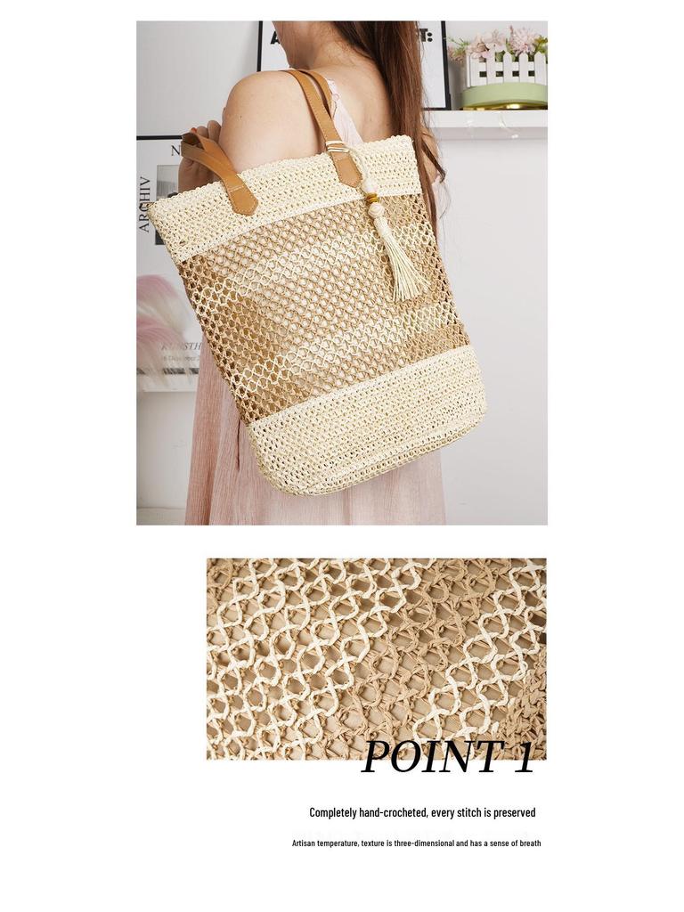 2025 Trendy Straw Woven Women's Beach Bag - Handmade, Large Capacity with Tassel Pendant Shoulder Strap