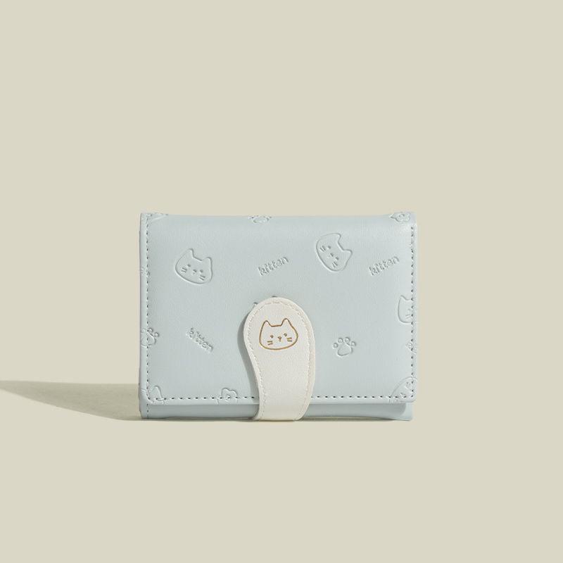 Damen Niedliche Katze Schwanz Cartoon Print Dreifach PU Geldbörse mit Schnalle