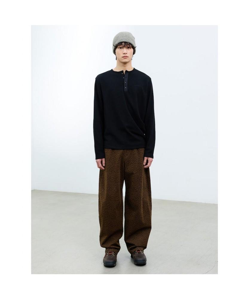 Saendeusaundeu (Unisex) Leopard Wide Oval Elastic Waist Pants Brown