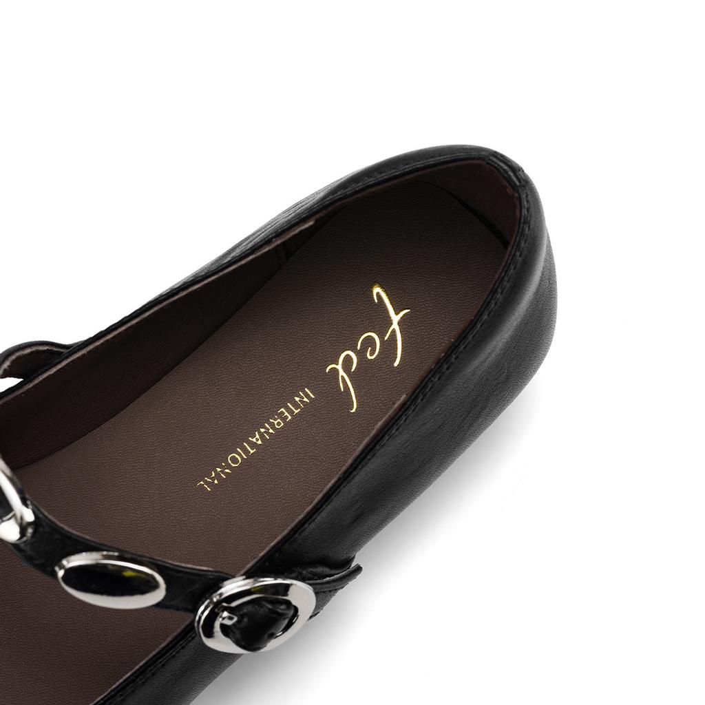 [First layer cowhide] 2026 new retro pointed Mary Jane shoes with double loop buckle strap for women's singles