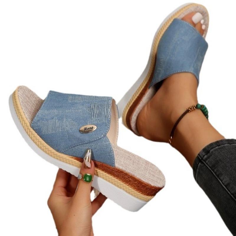 Cross-border Foreign Trade Large-size Women's Shoes Summer New Hemp Rope Women's Cool Slippers Wedge Heel Canvas Fashion Platform Sandals