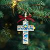 Unique Gift for Book Worms Christmas Wooden Hollowed Pendant, Cross/Christmas Tree Hanging Ornament, Decorative Rustic Wood Ornament Plaid Bow
