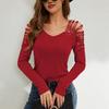 2025 Fashion Lace-Stitched V-Neck Diamond Long-Sleeve Women's Top