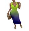 Sexy Gradient V-neck Bodycon Midi Dress - Elegant European & American Style Women's Clothing