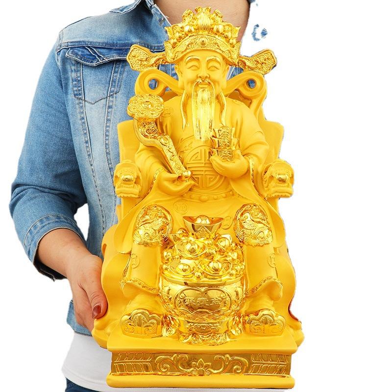 Feng Shui Gold God of Wealth Lucky Resin Statue Home Decor Entrance Living Room Crafts