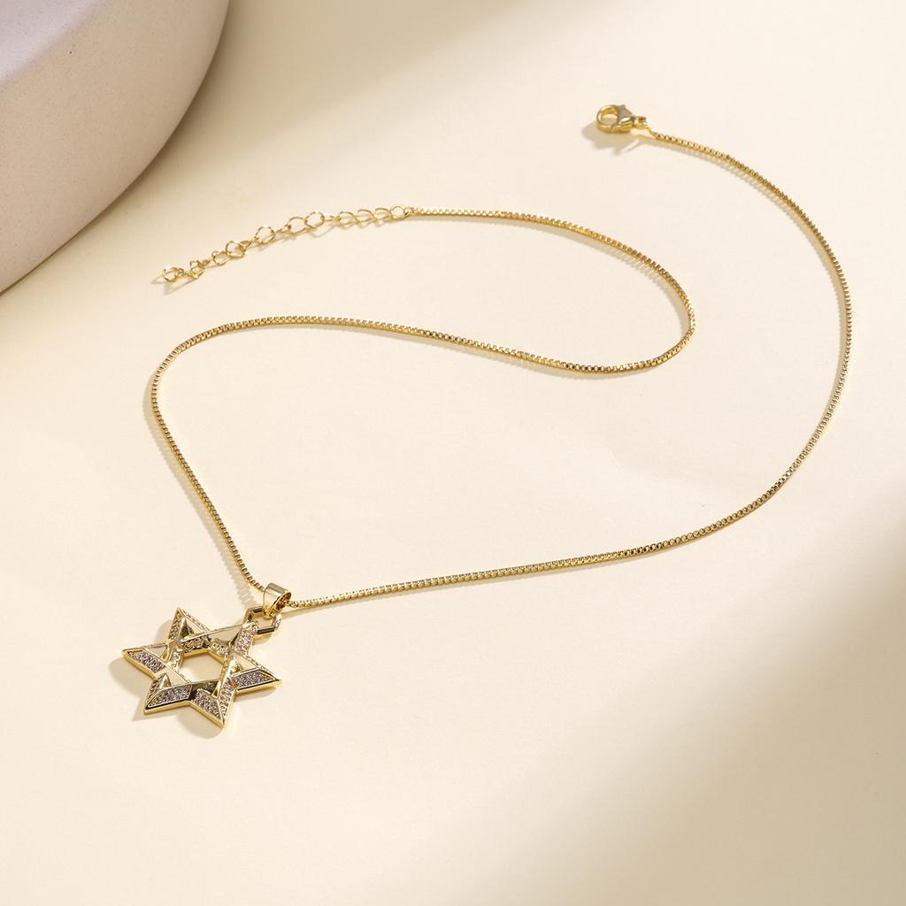 Nidin New Fashion Lucky Hexagonal Star Shape Evil Eye Pendant Necklace For Women Men Creative Design Clavicle Chain Jewelry Gift