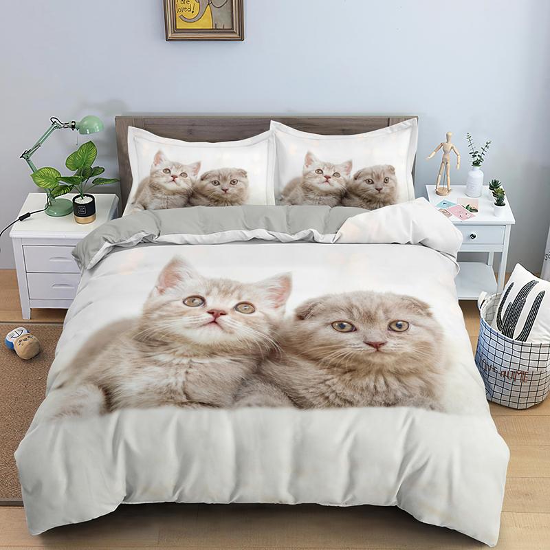 3D Lovely Cat Duvet Cover Set,cute Pet Cat Bedding Set Full Queen King Size,Cute Animals Luxury Quilt Covers Gifts Home Textiles