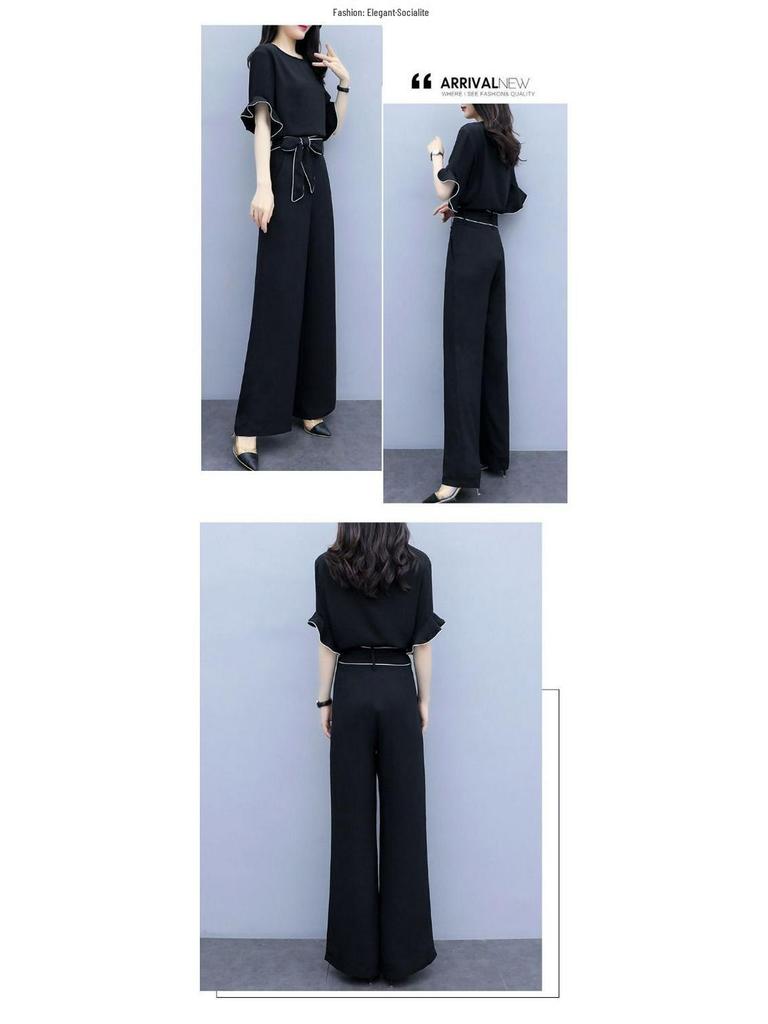 Women's 2023 Summer Wide-Leg Pants Suit: High-Waisted, Slimming, Fashionable Yujie Casual Two-Piece Set
