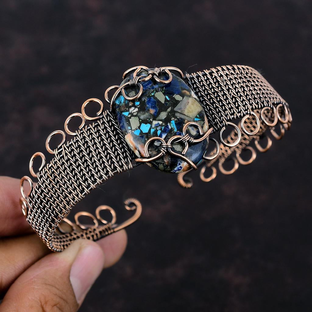 Copper Multi Turquoise Cuff Bracelet Copper Wire Wrapped Gemstone Bangle Adjustable Cuff Bracelet Copper Jewelry For Gift Handmade Jewelry