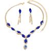 Marquis Cut Water Drop Necklace & Tassel Earrings Bridal Jewelry Set