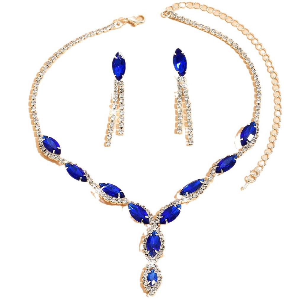 Marquis Cut Water Drop Necklace & Tassel Earrings Bridal Jewelry Set