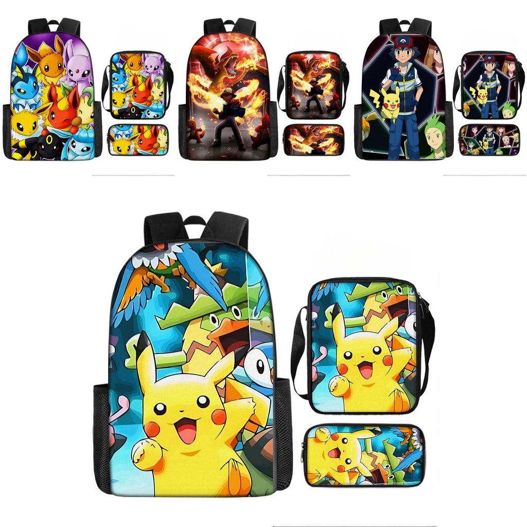 Pokmon Pikachu 3piece Backpack Set Waterproof Oxford Fabric For Elementary Students
