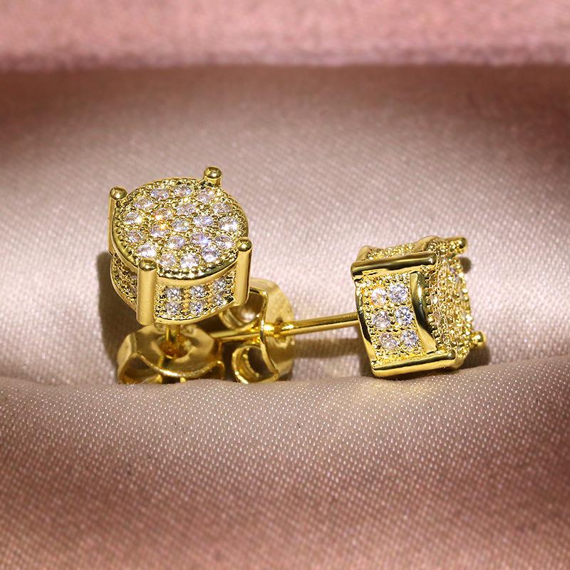 Square Zircon Inlaid Gem Earrings Hip Hop Simple Earrings